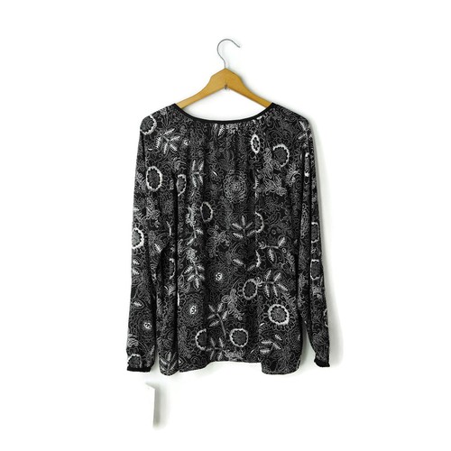 Liz Lange XL Negro Blanco Floral Mangas Largas Blusa Elástica Top Borla Corbatas Nuevo - Imagen 2 de 12