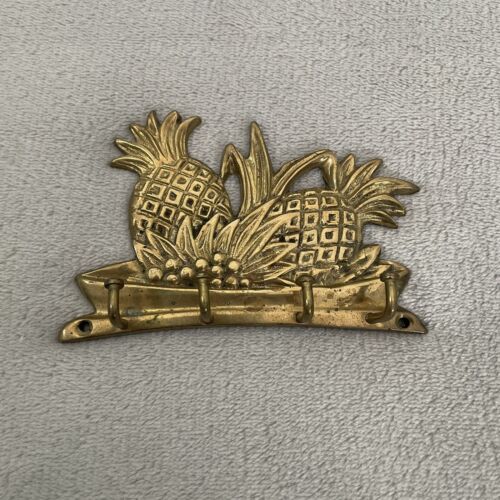 Vintage Schlüsselanhänger massiv Messing Ananas 4 Haken Löcher zum Wandbehang