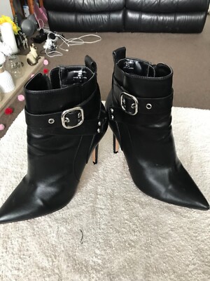 Faith black leather stiletto ankle boots w/ buckles UK EUR 39 UK