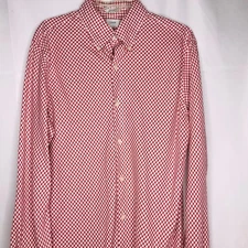 J. Crew Shirt Size Large 16.5-17 Red White Check Gingham LS Button Front Mens