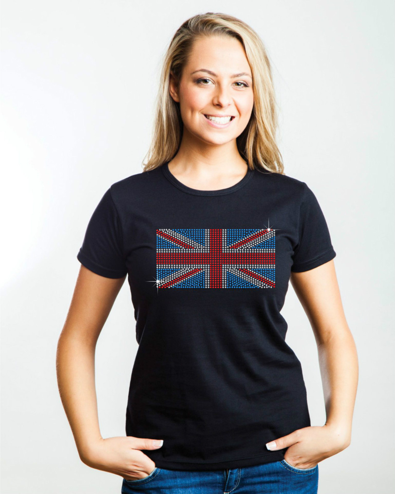 Union Jack UK British Flag Platinum Jubilee Rhinestone Embellished Ladies  Tshirt | eBay