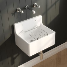 Nuie Fireclay Kitchen Sink with Cleaning Grid 455mm Modern White Non-Porous