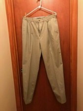 Farah Men's 36/36 Khaki Pleated Casual Pants Back And Side Pockets