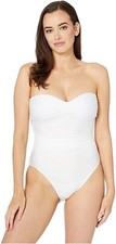 Athena L46801 White Solid Twist Front Bandeau One-Piece Swimsuit Size 12