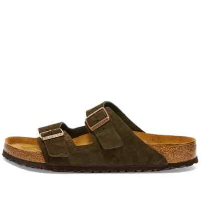 Mens Birkenstock Arizona Suede Soft Footbed Mocha Dark Brown Slide Sandals NEW | eBay
