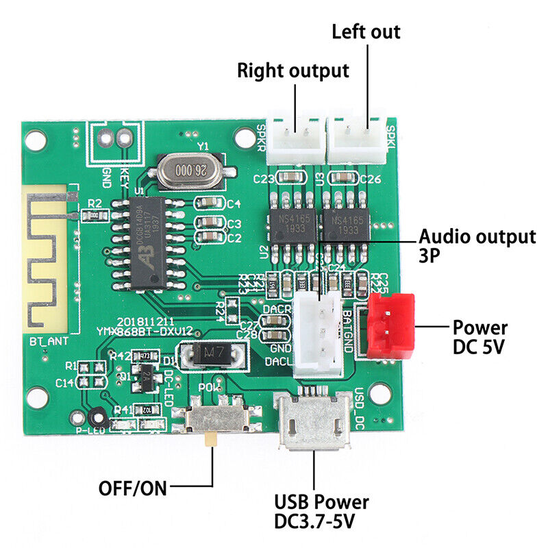 Bluetooth 5.0 Amplifier Board Mini 5W*2 Stereo Power Amp Decoder
