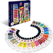 TBC Premium Acrylic Paint Set Non Toxic 24 Colors 12ml Bonus 3 Paint Brushes
