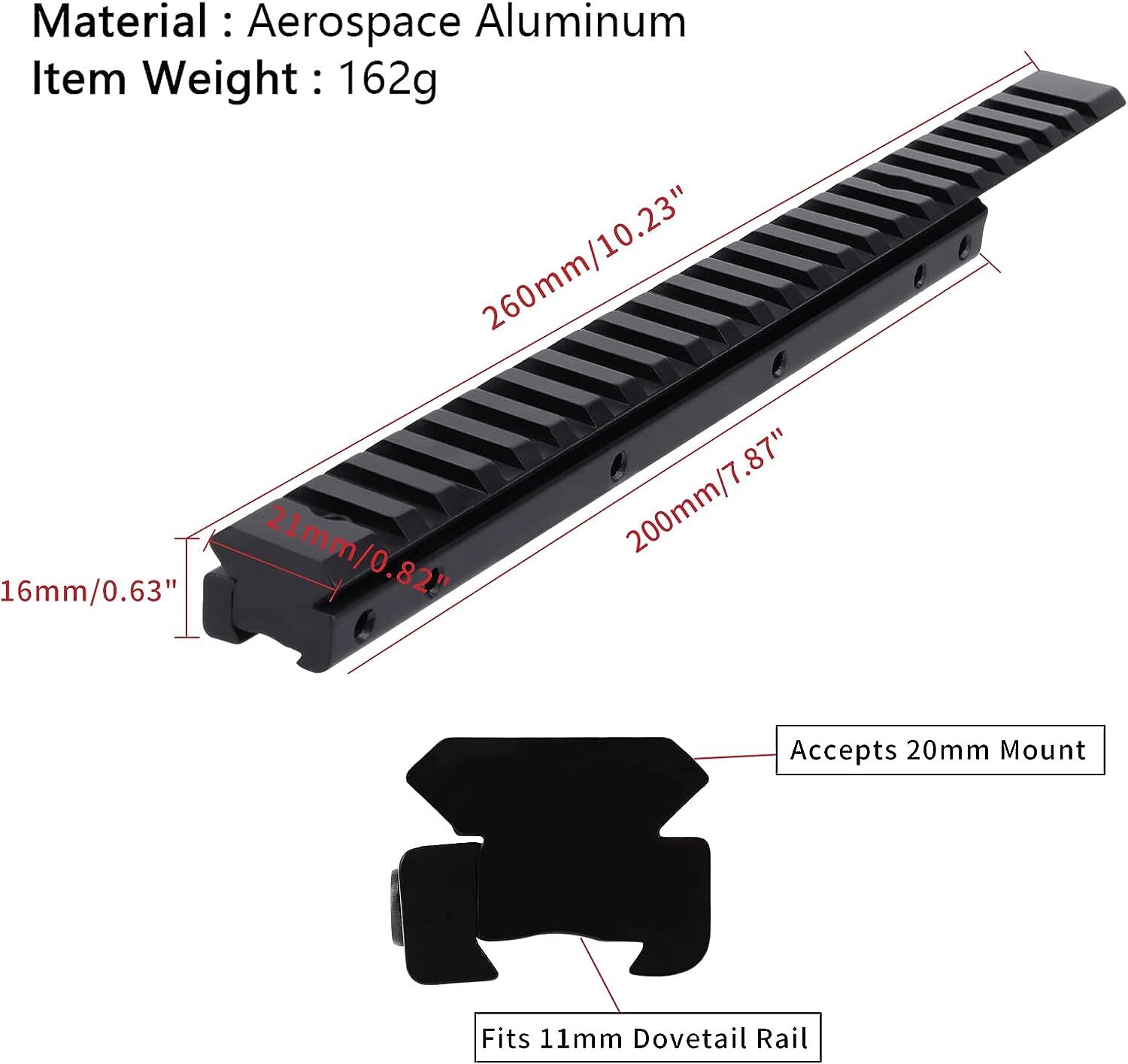 11mm To 20mm Dovetail To Picatinny Rail Adapter | Extend Rifle Scope Mount Base For Shotguns & Hunting