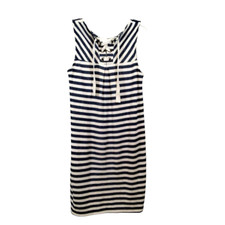 CASLON Womens XS Dress Navy Blue Nautical Lace Up Detail Stripe Knee Length