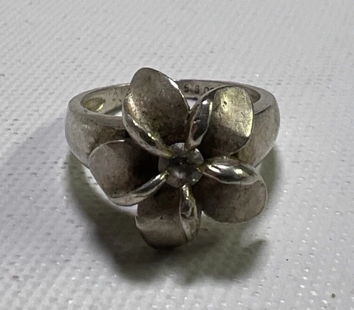 Vintage Sterling 925 Silver PCU Designer Hawaiian Plumeria Flower Ring Size 6
