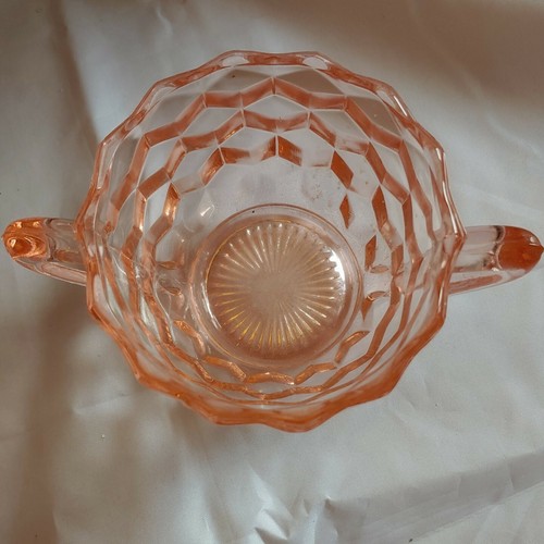 Vintage Jeanette Glass Pink Cubist depression glass Sugar Bowl & Creamer 1923-33 - Picture 7 of 12