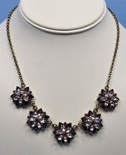 Beautiful 17" Shades Of Pinks And Black Jeweled Floral Statement Necklace