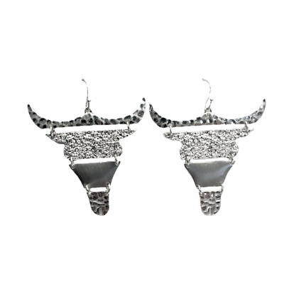 Silver Strike Ladies Western Cow Skull Silver Earrings D460016436