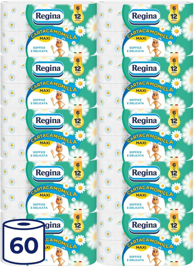 Scorta Famiglia Cartacamomilla 60 Rotoli 3 Veli 300 Fogli Delicata