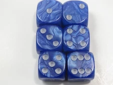 NEW Dice Set of 6 D6 (16mm) - Pearl Blue with Silver inking