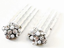 USA Mini Hair Comb made with Swarovski Crystal Bridal Wedding Silver Clear Pearl
