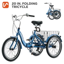 Secondhand 20 in Folding Adult Tricycle 7 Speed Folding Trike Dual Chain