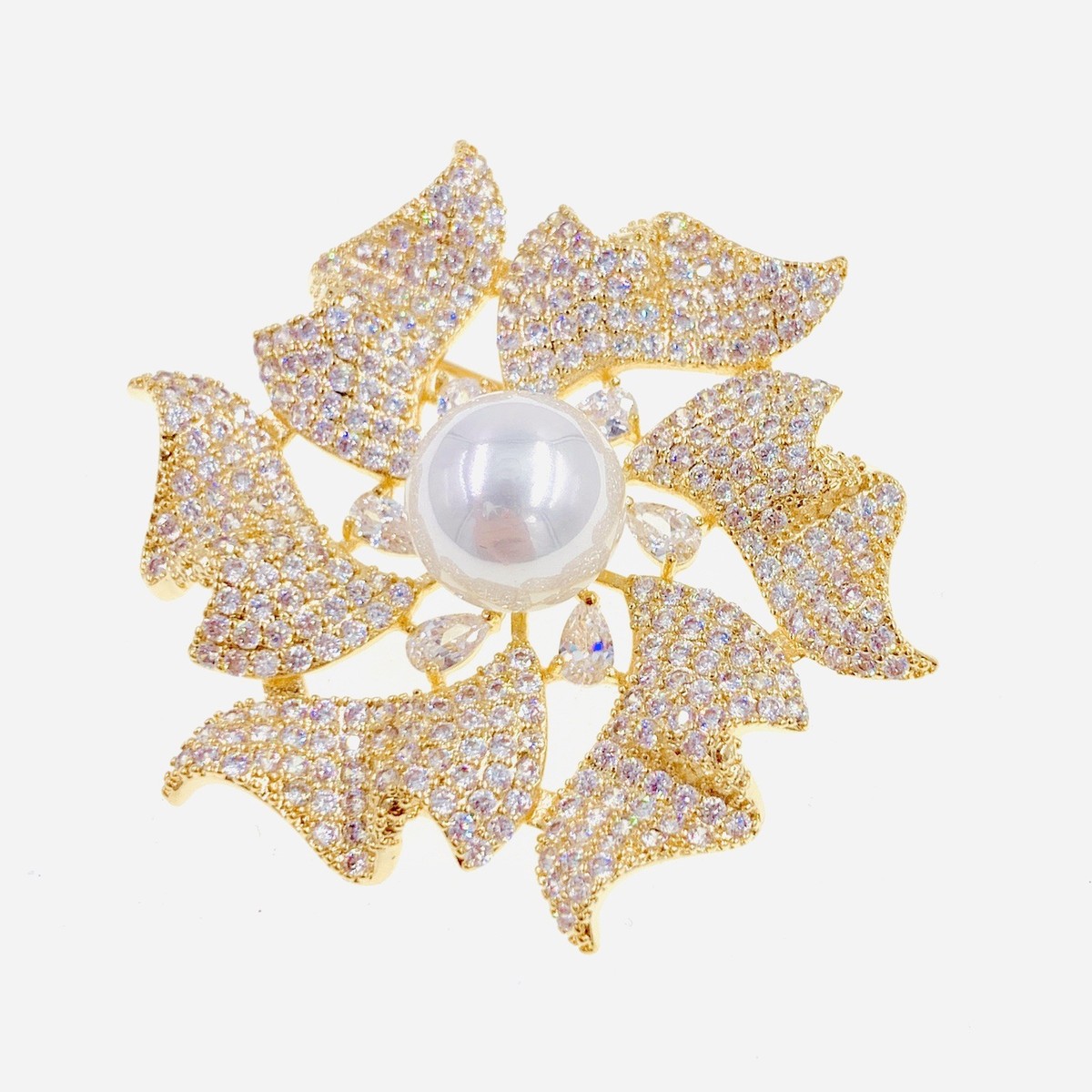 FLOWER PEARL BROOCH PIN use Swarovski Crystal Gemstone Wedding