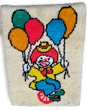 Latch Hook Rug Clown Wall Hanging Shag Mid Century 60s 70s Completed Balloon