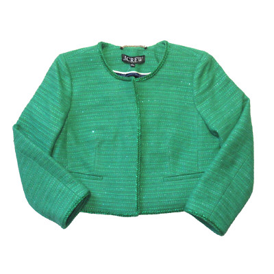 NWT J.Crew Louisa Lady Jacket in Summer Green Sequin Tweed Cropped 14