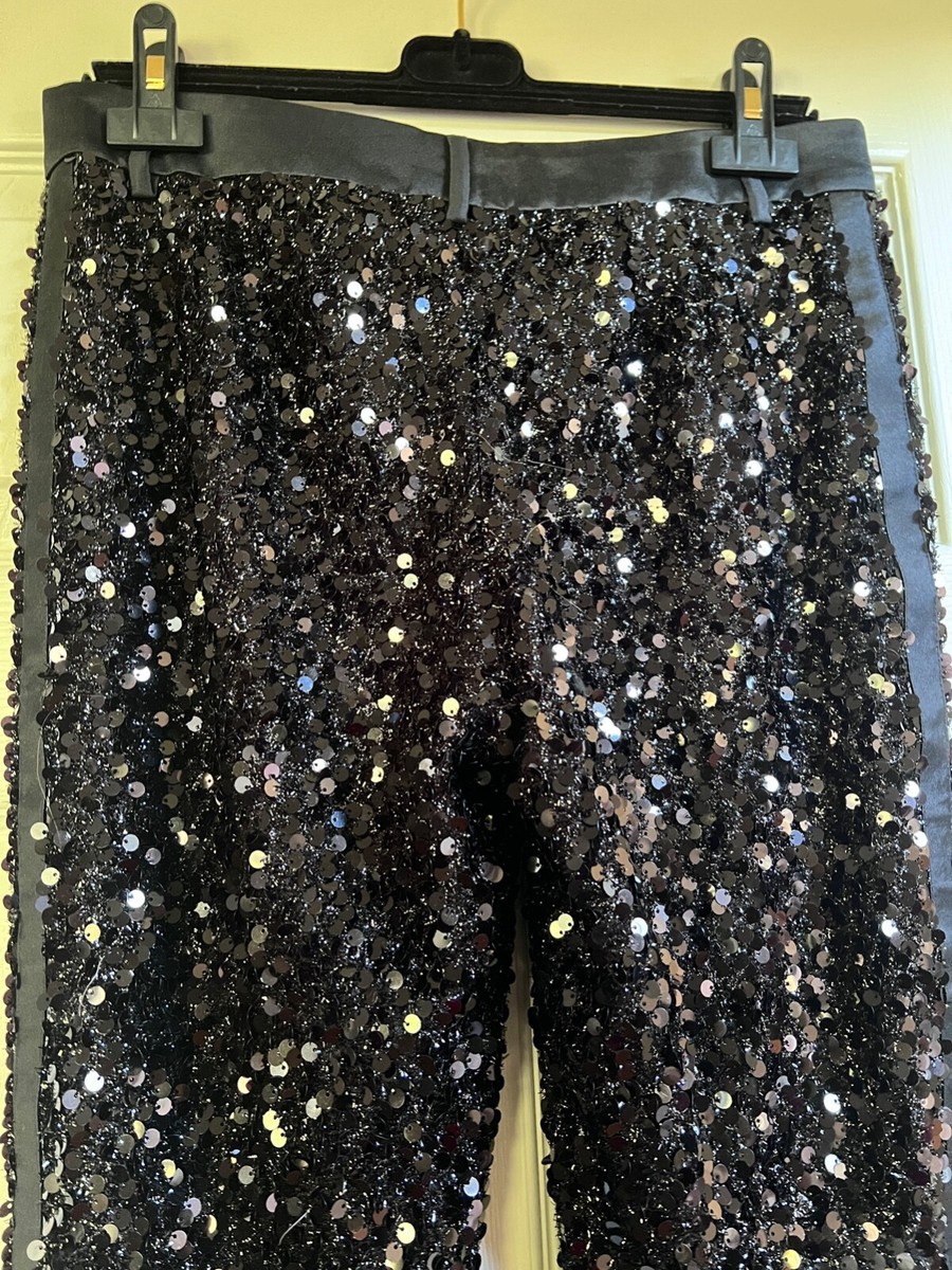 Dolce & Gabbana NEW BLACK SEQUIN PANTS SILK Lining SIZE 44- 42 | eBay