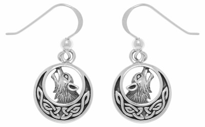 Jewelry Trends Sterling Silver Howling Wolf Celtic Moon Dangle Earrings