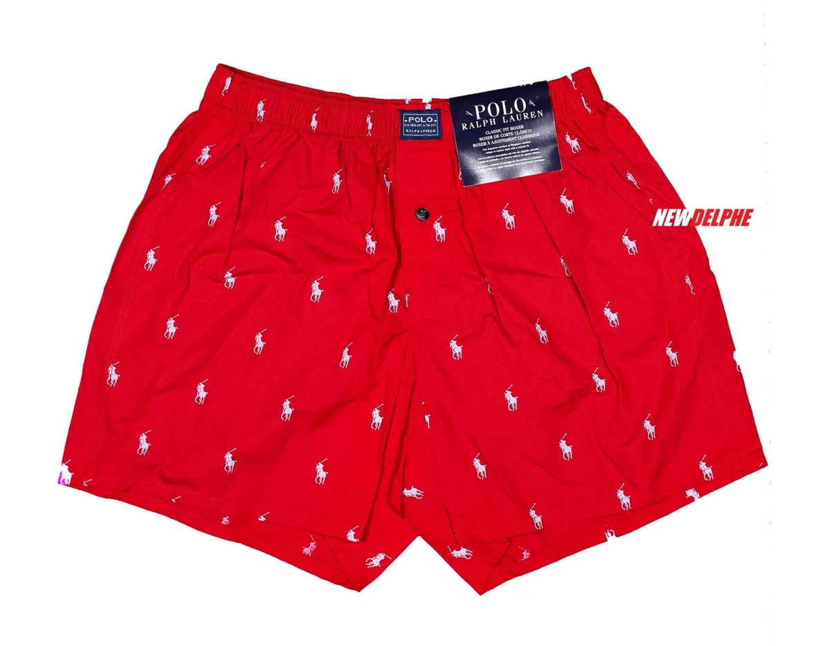 NWT POLO RALPH LAUREN MEN'S UNDERWEAR ALLOVER SIGNATURE PONY WOVEN BOXERS  RED