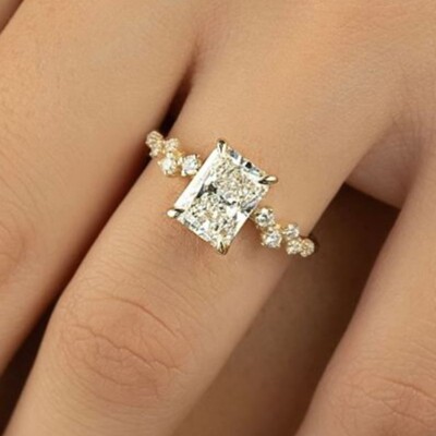 3.5CTW Radiant Cut DEF Moissanite Wedding Engagement Ring 14k Yellow Gold Plated
