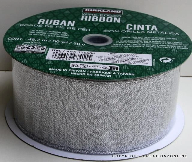 Christmas Wire Edge Ribbon 6.3 cms 45 meters  length SILVER STRIPES Xmas Deco - image 4 of 4