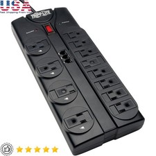 12 Outlet Surge Protector Power Strip 8" Cord Right Angle Plug Modem RJ11 120 V