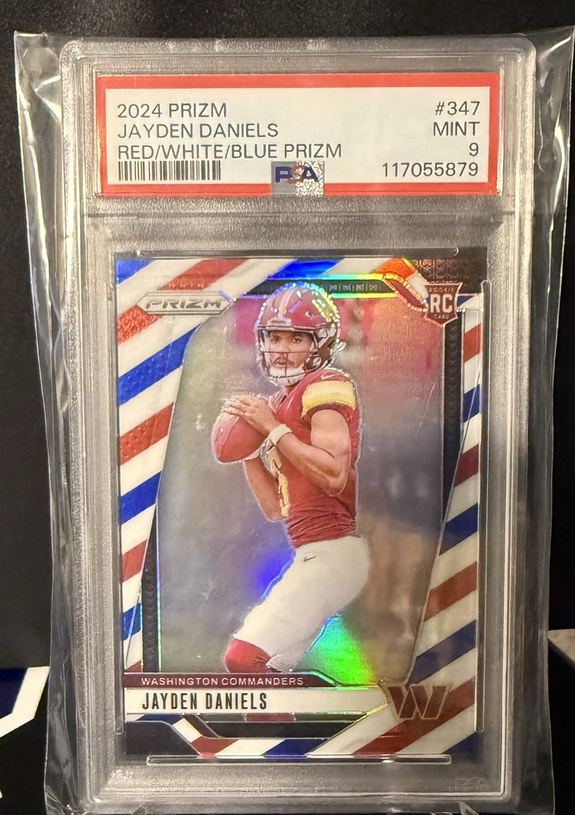 2024 Panini Prizm Jayden Daniel’s #347 Red White Blue Prizm Rc Psa 9 view 1