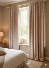 CROSCILL HOME Set 2 Curtain Panels Tan Jacquard Leaf Vine Pattern Rod Pocket