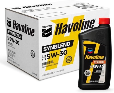 Chevron Havoline 5W-30 Synthetic Blend Motor Oil, Case of 12 - 1 Qt Bottles