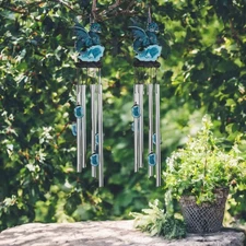 2-PC Gift Set 23" Long Dragon on Blue Faux Crystal Round Top Wind Chime