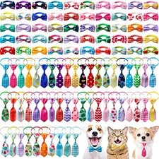 100 Pieces Dog Bow Tie Collar Set Includes 50 Neckties and 50 Bow Ties