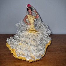 Vintage Spanish Flamenco Dancer Doll - Gold Dress with Guitar - approx 7" tall