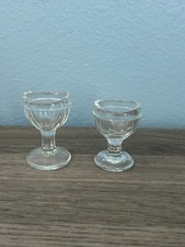 2 Antique Eye Wash Cups Clear Paneled Pedestal Glass 2.5" Medical Collectible