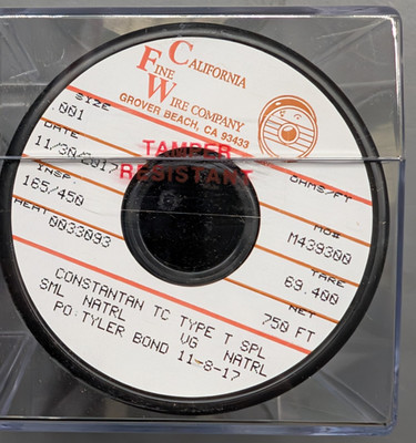 California Fine Wire Constantan Type T Thermocouple 0.001'' 750ft