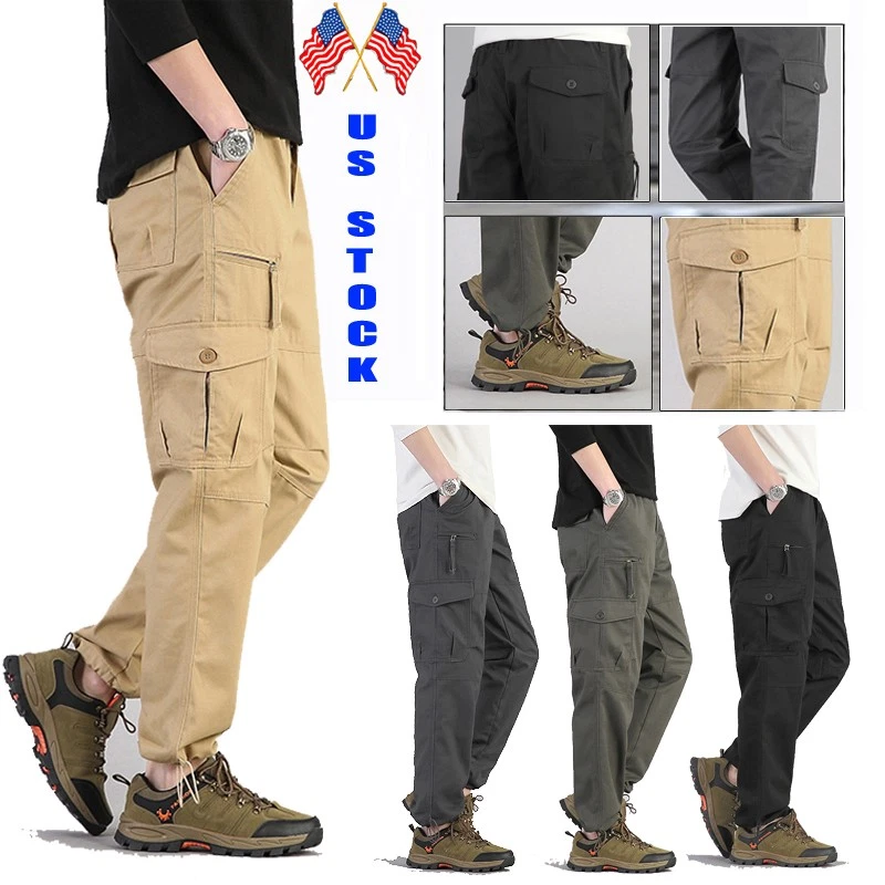 US Men's Elastic Waist Cargo Pants Cotton Work Outdoor Utility Trousers Pant
Opens in a new window o