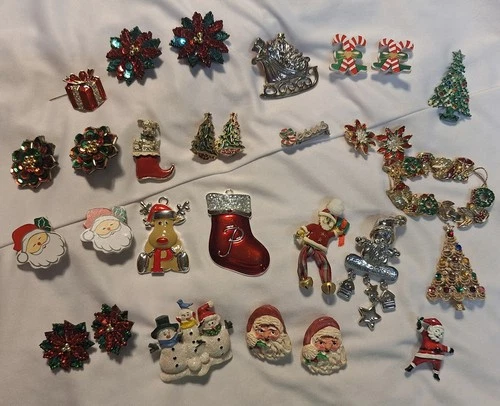 Vintage Christmas Broochs & Earrings Costume Jewelry Lot , Best, Gerrys