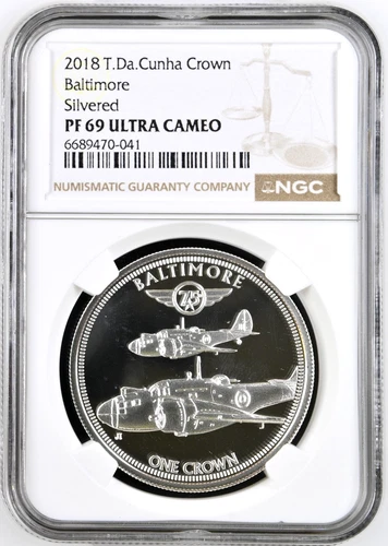 2018 Tristan Da Cunha Crown Silvered Baltimore WW2 Raf Aircraft NGC PF 69 UC