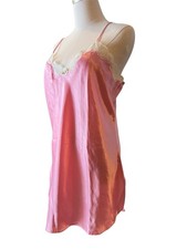 Vtg California Dynasty Satin Pink Night Gown Rose Size Large