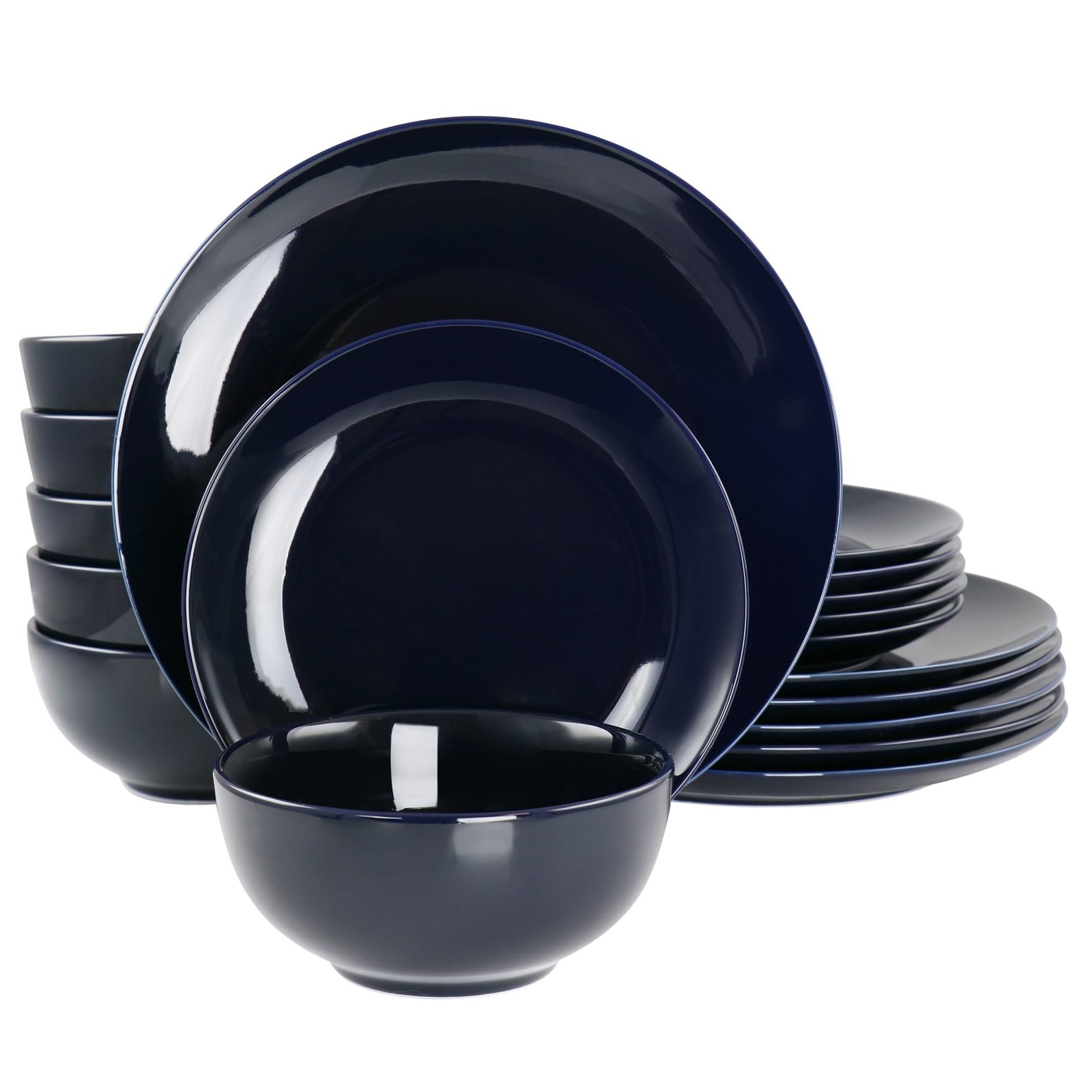Luna 18 Piece Porcelain Dinnerware Set (Dark Blue), Service for 6
