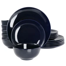 Luna 18 Piece Porcelain Dinnerware Set (Dark Blue), Service for 6