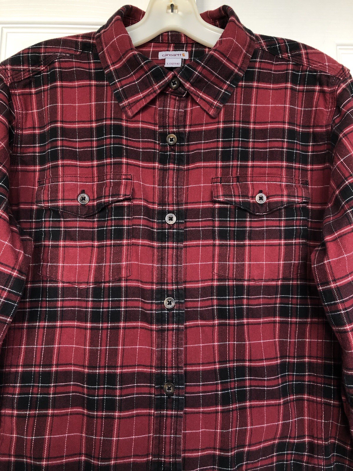 Faded Plaid Flannel Carhartt Vintage Style Women’s Size Large 12/14 thumbnail 3