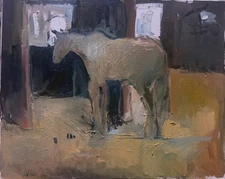 Western Horse In Giant Stable Surrealism Oil Painting On Canvas 16”x20” Original