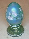 Fenton Hand Painted Iridescent Teal Satin Glass Egg Paperweight Signed — photo 4