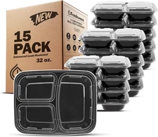 Freshware Meal Prep Containers with Lids [15 Pack] 3 Compartment, Food Storage C