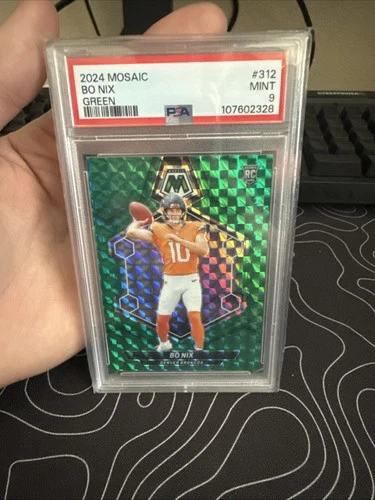 2024 Panini Mosaic Rookie Bo Nix Green Mosaic Prizm PSA 9 #312