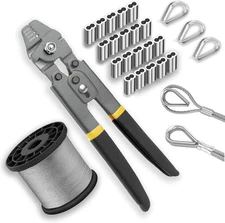Wire Rope Crimping Tool Kit,165Ft Wire Rope Kit,1/16" Stainless Steel Cable with